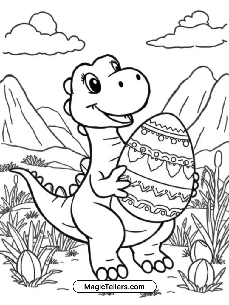 Dinosaur Easter Coloring Page | Free Printable | MagicTellers