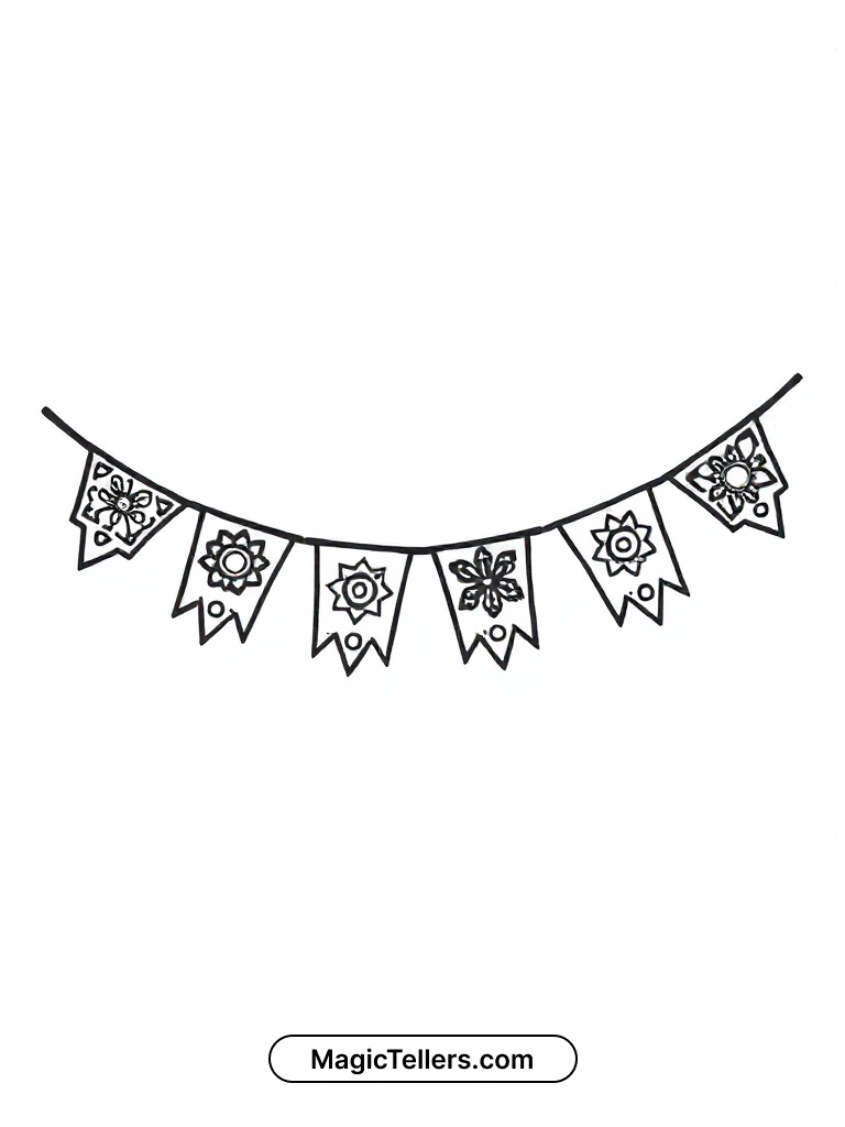 Papel Picado Banner Coloring Page | Free Printable | MagicTellers