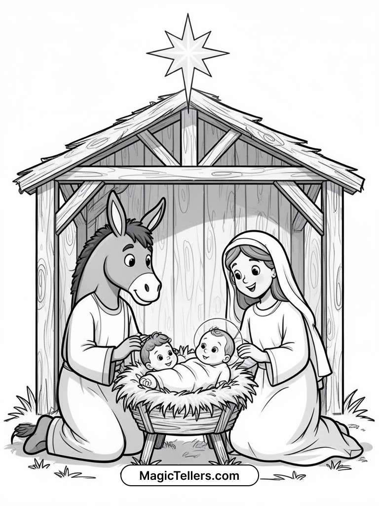 Nativity Scene Coloring Page | Free Printable | MagicTellers