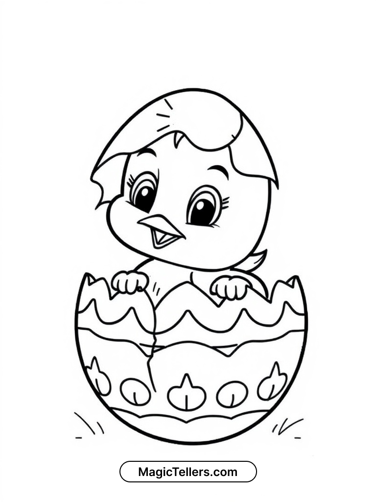 Easter Chick Hatching Coloring Page | Printable | MagicTellers